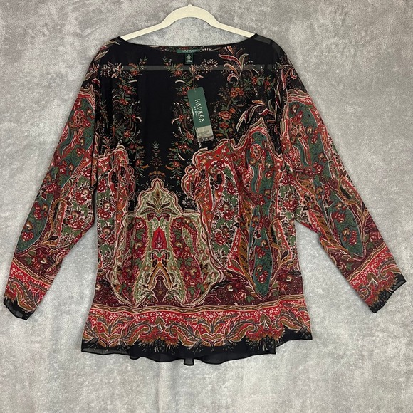 Lauren Ralph Lauren Tops - NWT Lauren Ralph Lauren Blouse Womens 1X Boat Neck Paisley Long Sleeve